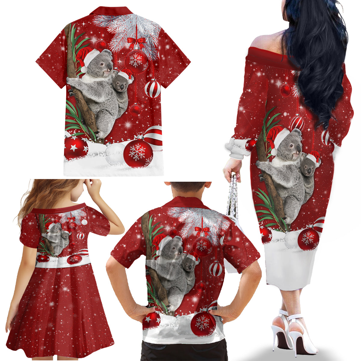 australia-christmas-family-matching-off-shoulder-long-sleeve-dress-and-hawaiian-shirt-santa-koala-ver02