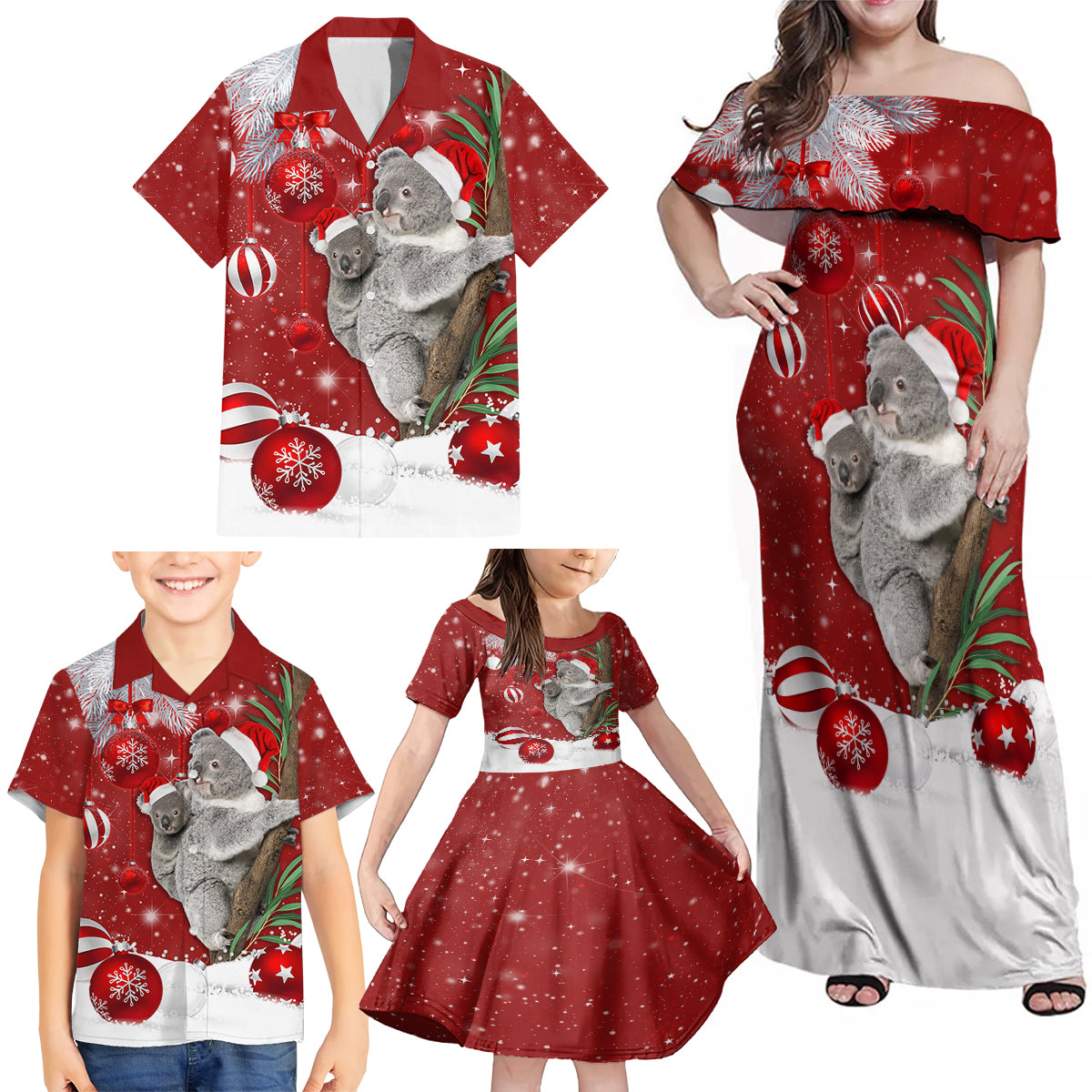 australia-christmas-family-matching-off-shoulder-maxi-dress-and-hawaiian-shirt-santa-koala-ver02