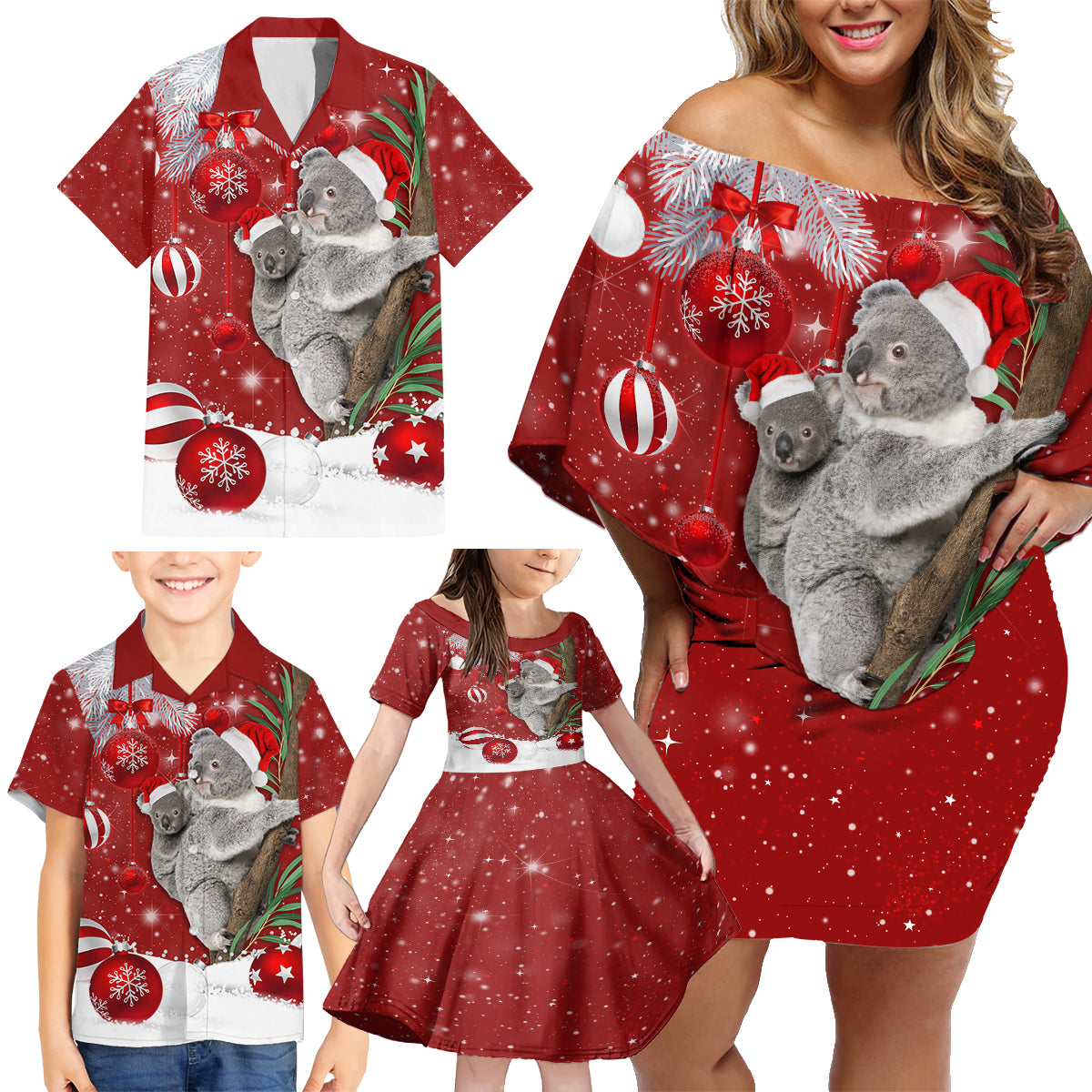 australia-christmas-family-matching-off-shoulder-short-dress-and-hawaiian-shirt-santa-koala-ver02