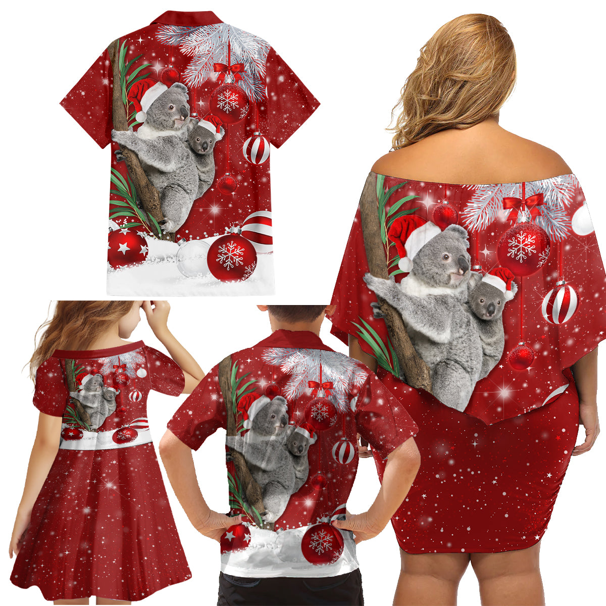 australia-christmas-family-matching-off-shoulder-short-dress-and-hawaiian-shirt-santa-koala-ver02