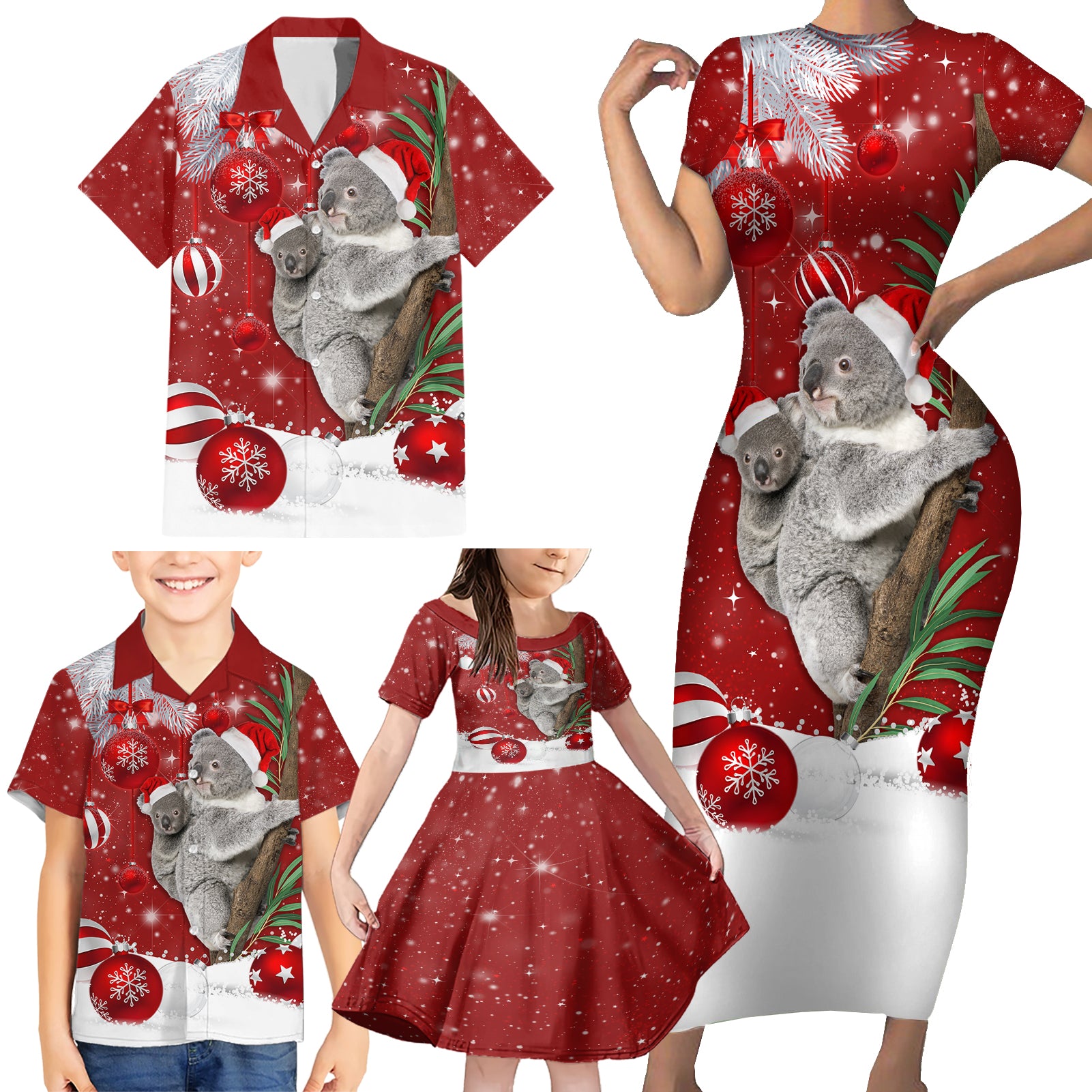 australia-christmas-family-matching-short-sleeve-bodycon-dress-and-hawaiian-shirt-santa-koala-ver02