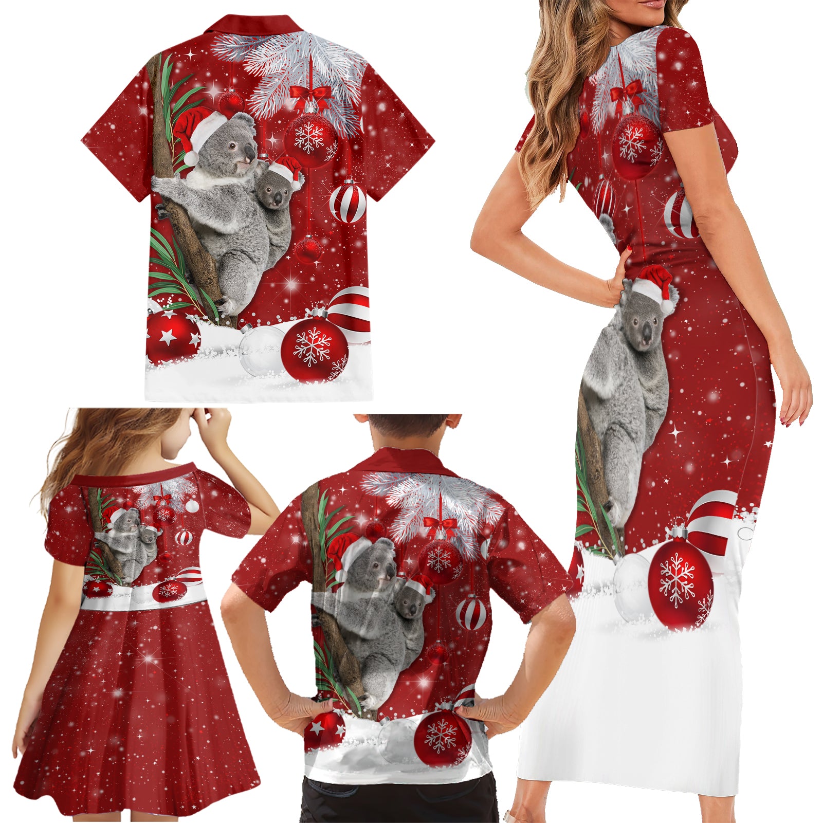 australia-christmas-family-matching-short-sleeve-bodycon-dress-and-hawaiian-shirt-santa-koala-ver02