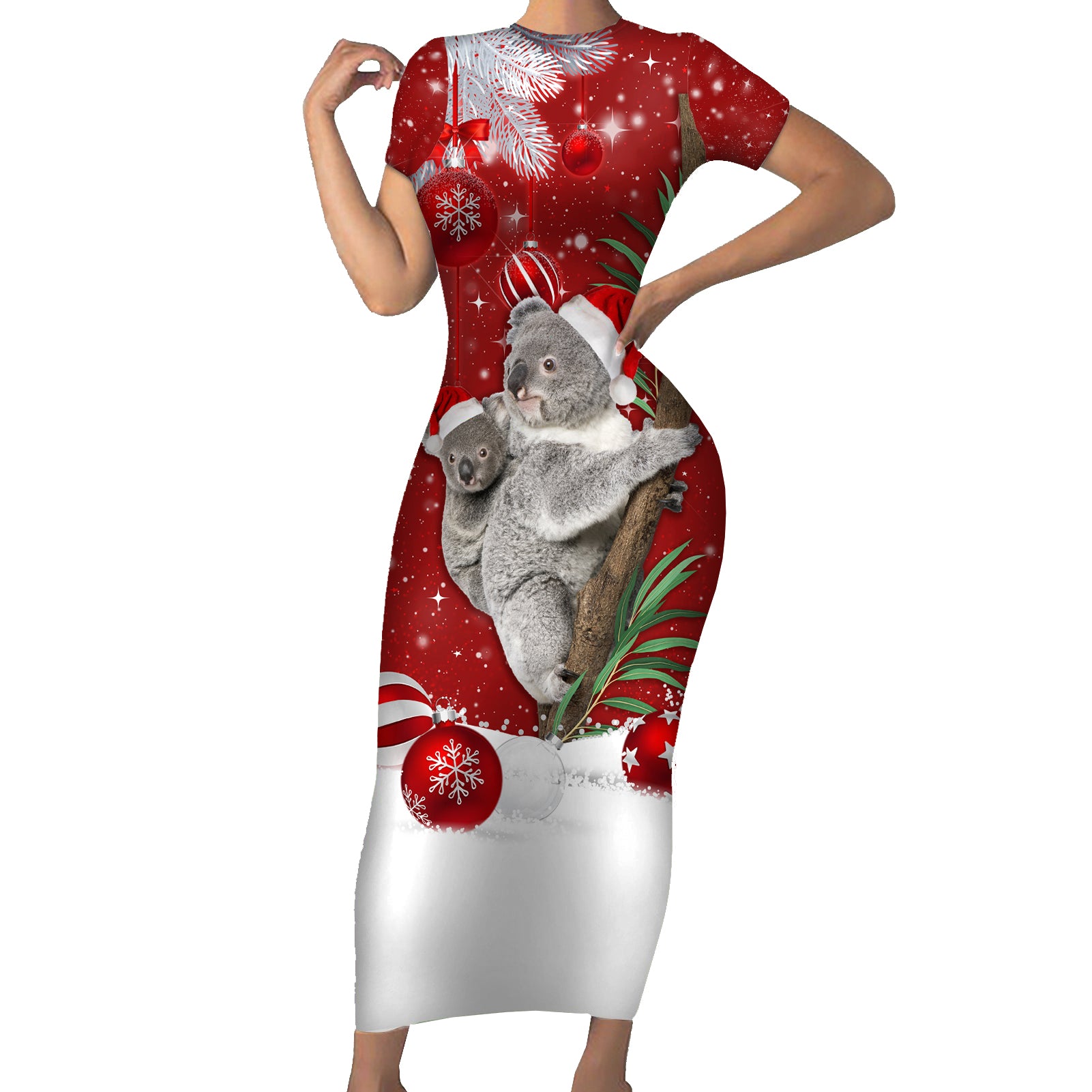 australia-christmas-family-matching-short-sleeve-bodycon-dress-and-hawaiian-shirt-santa-koala-ver02