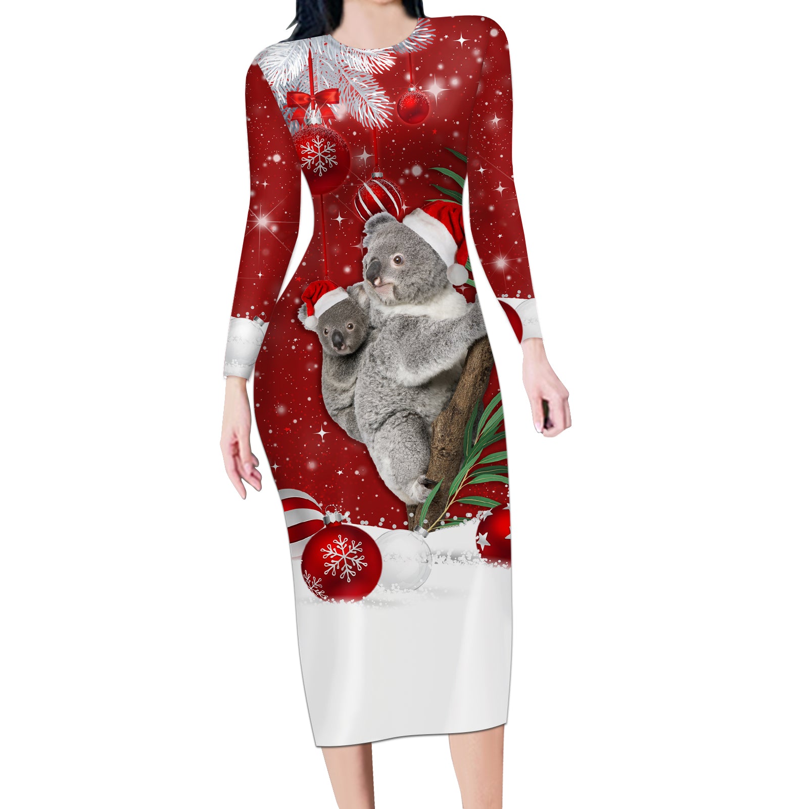 australia-christmas-long-sleeve-bodycon-dress-santa-koala-ver02