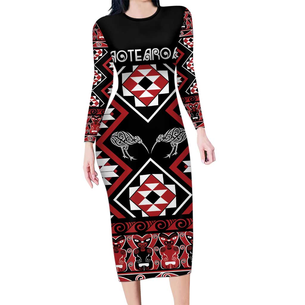 Personalised Taniko Motifs Aotearoa Family Matching Long Sleeve Bodycon Dress and Hawaiian Shirt Waitangi Kowhaiwhai Kiwi