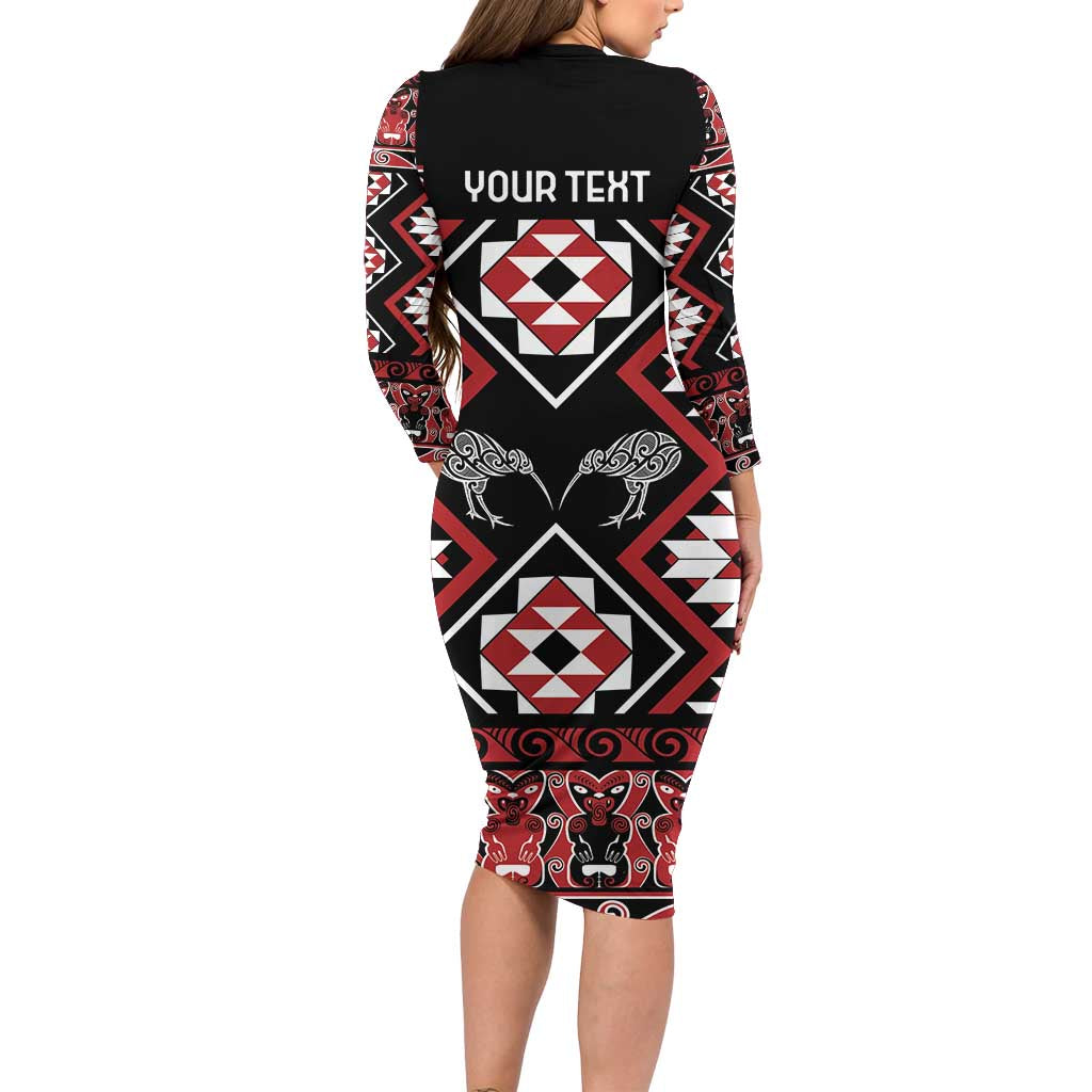 Personalised Taniko Motifs Aotearoa Family Matching Long Sleeve Bodycon Dress and Hawaiian Shirt Waitangi Kowhaiwhai Kiwi