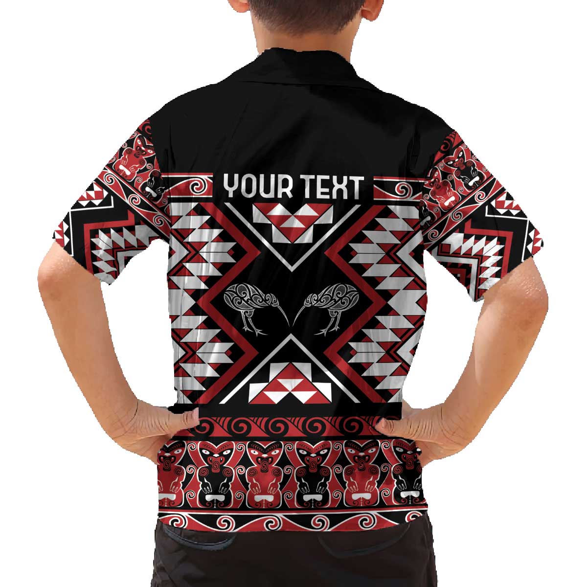 Personalised Taniko Motifs Aotearoa Family Matching Off The Shoulder Long Sleeve Dress and Hawaiian Shirt Waitangi Kowhaiwhai Kiwi