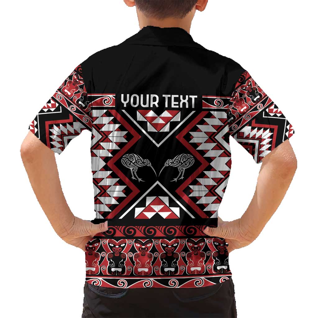 Personalised Taniko Motifs Aotearoa Family Matching Off Shoulder Short Dress and Hawaiian Shirt Waitangi Kowhaiwhai Kiwi