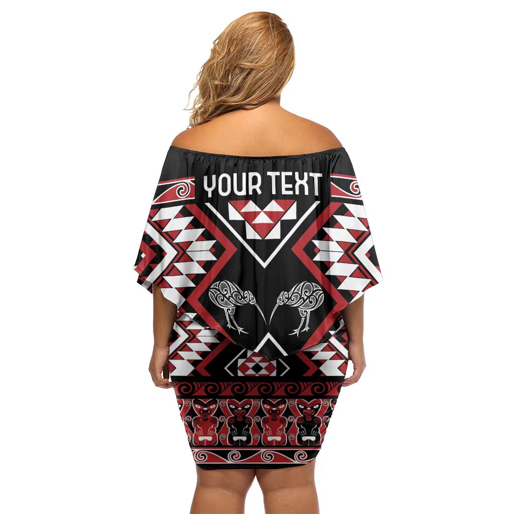 Personalised Taniko Motifs Aotearoa Family Matching Off Shoulder Short Dress and Hawaiian Shirt Waitangi Kowhaiwhai Kiwi