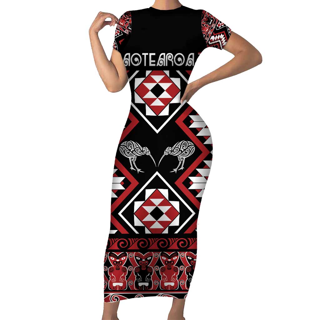 Personalised Taniko Motifs Aotearoa Family Matching Short Sleeve Bodycon Dress and Hawaiian Shirt Waitangi Kowhaiwhai Kiwi