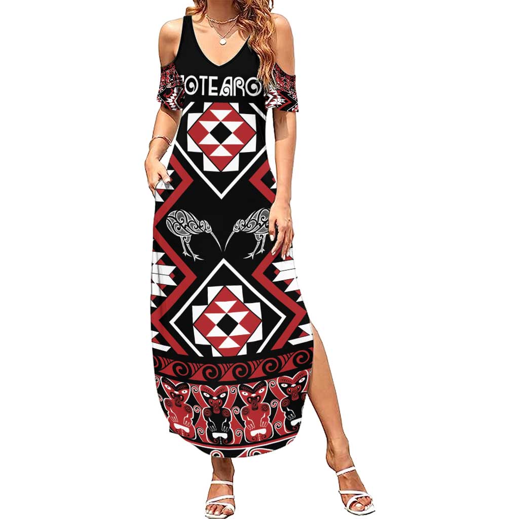 Personalised Taniko Motifs Aotearoa Family Matching Summer Maxi Dress and Hawaiian Shirt Waitangi Kowhaiwhai Kiwi