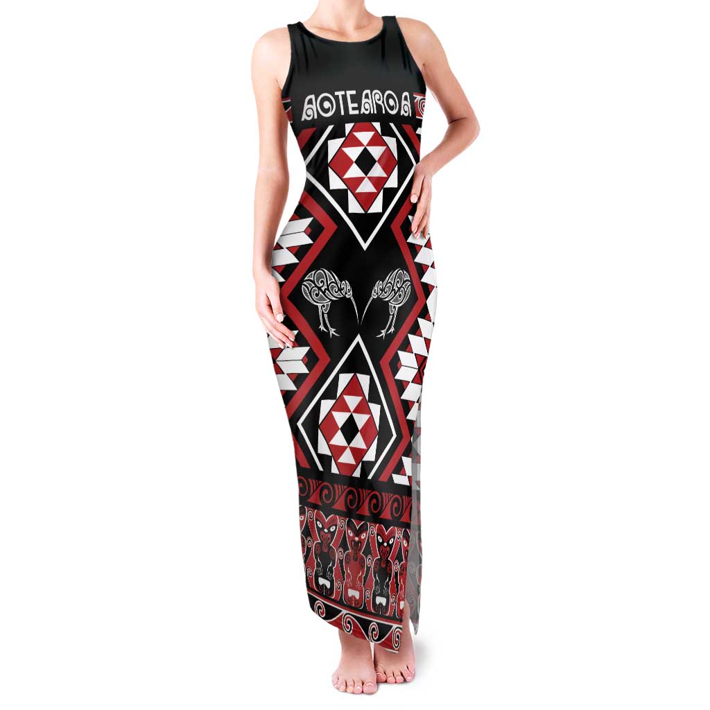 Personalised Taniko Motifs Aotearoa Family Matching Tank Maxi Dress and Hawaiian Shirt Waitangi Kowhaiwhai Kiwi