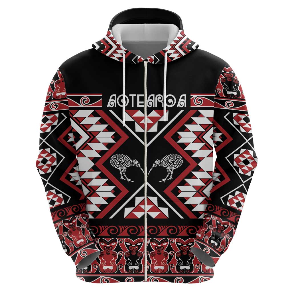 Personalised Taniko Motifs Aotearoa Hoodie Waitangi Kowhaiwhai Kiwi LT7 - Vibe Hoodie Shop