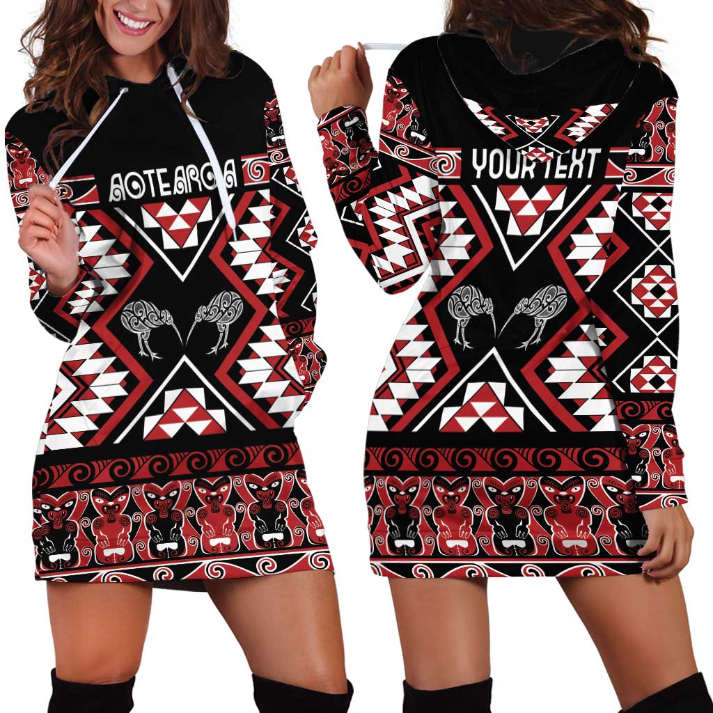 Personalised Taniko Motifs Aotearoa Hoodie Dress Waitangi Kowhaiwhai Kiwi - Vibe Hoodie Shop