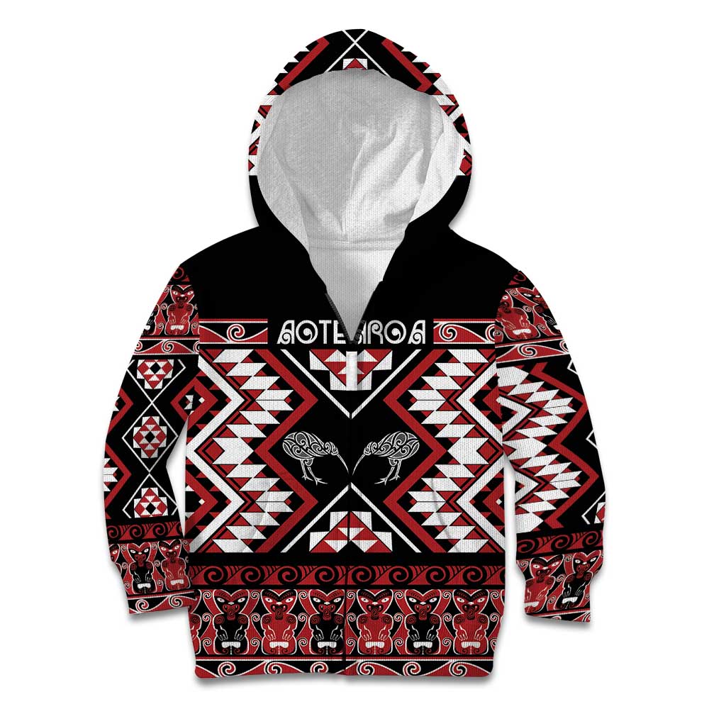 Personalised Taniko Motifs Aotearoa Kid Hoodie Waitangi Kowhaiwhai Kiwi - Vibe Hoodie Shop