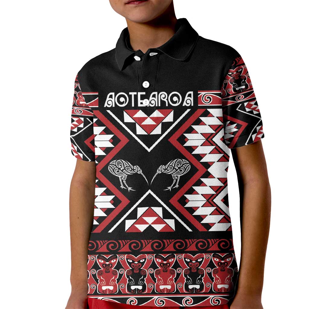 Personalised Taniko Motifs Aotearoa Kid Polo Shirt Waitangi Kowhaiwhai Kiwi - Vibe Hoodie Shop