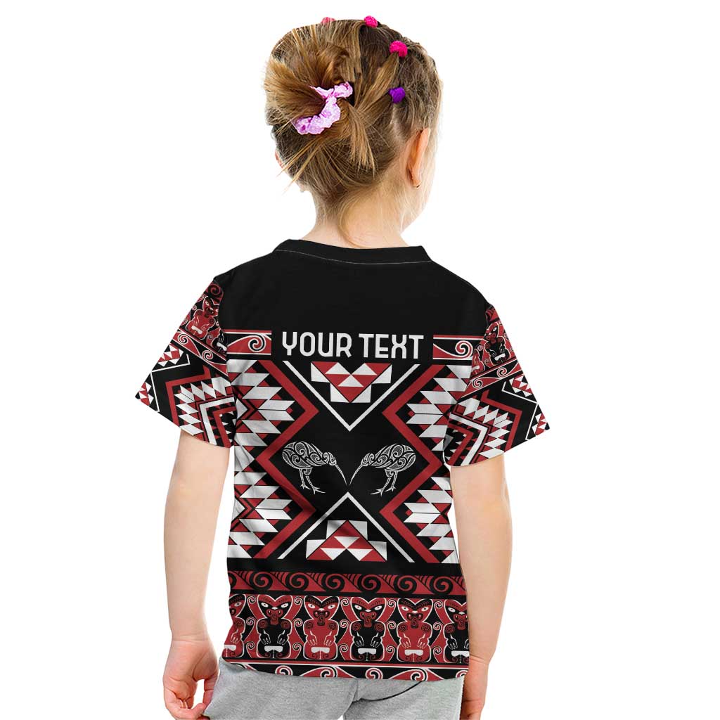 Personalised Taniko Motifs Aotearoa Kid T Shirt Waitangi Kowhaiwhai Kiwi - Vibe Hoodie Shop