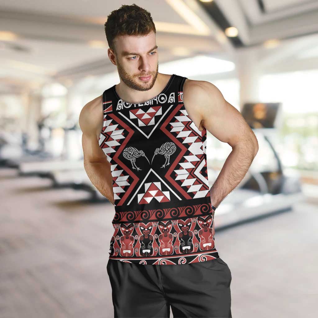 Personalised Taniko Motifs Aotearoa Men Tank Top Waitangi Kowhaiwhai Kiwi - Vibe Hoodie Shop