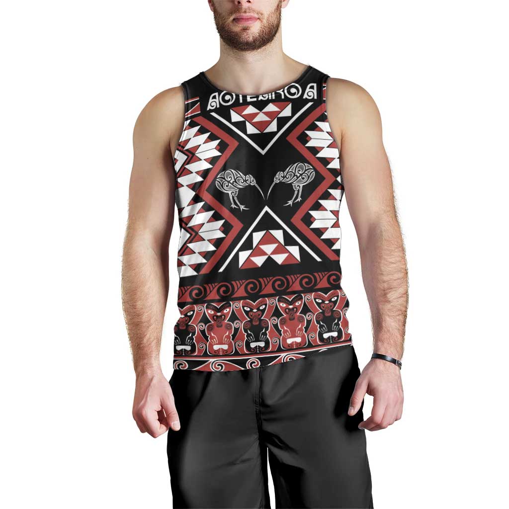 Personalised Taniko Motifs Aotearoa Men Tank Top Waitangi Kowhaiwhai Kiwi - Vibe Hoodie Shop