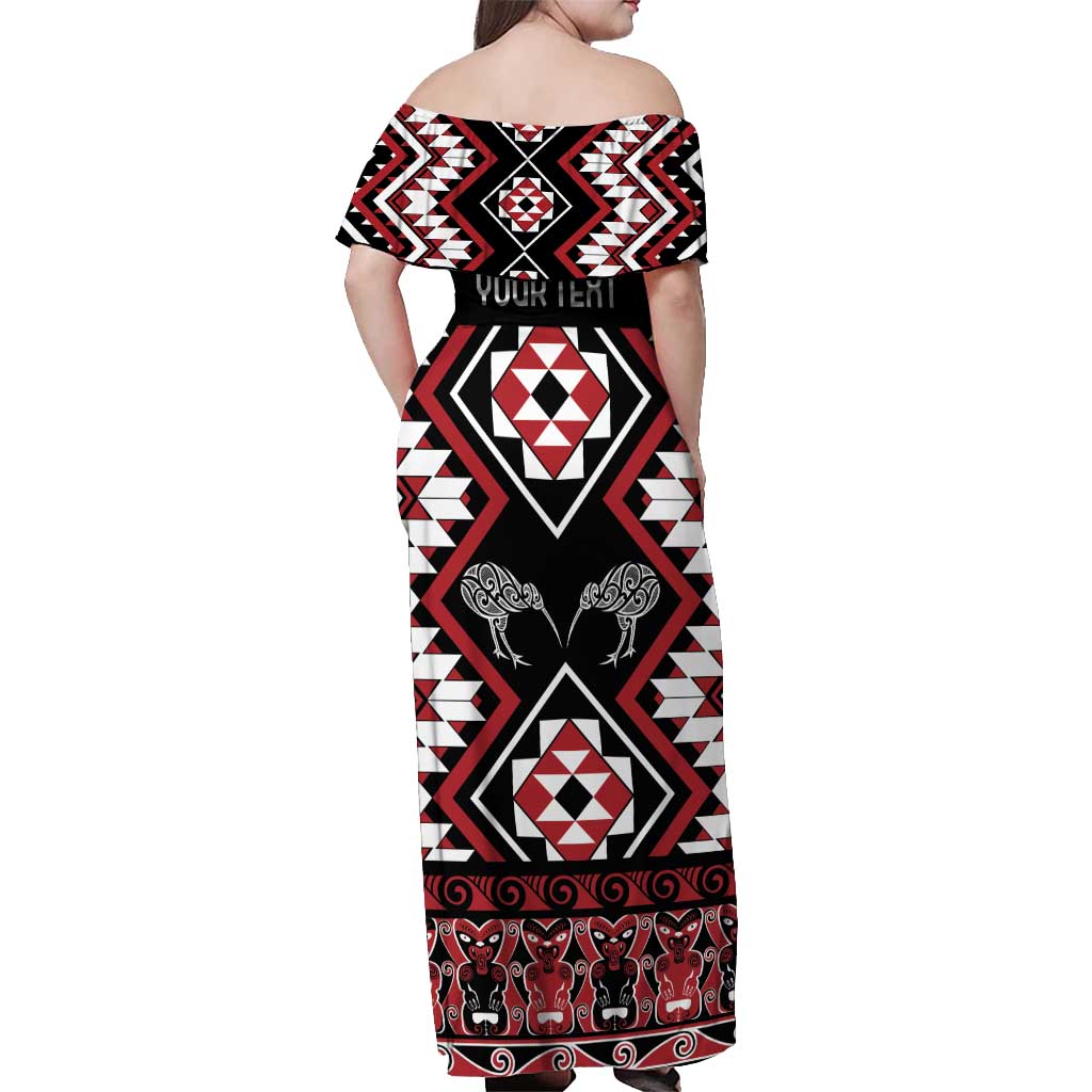 Personalised Taniko Motifs Aotearoa Off Shoulder Maxi Dress Waitangi Kowhaiwhai Kiwi