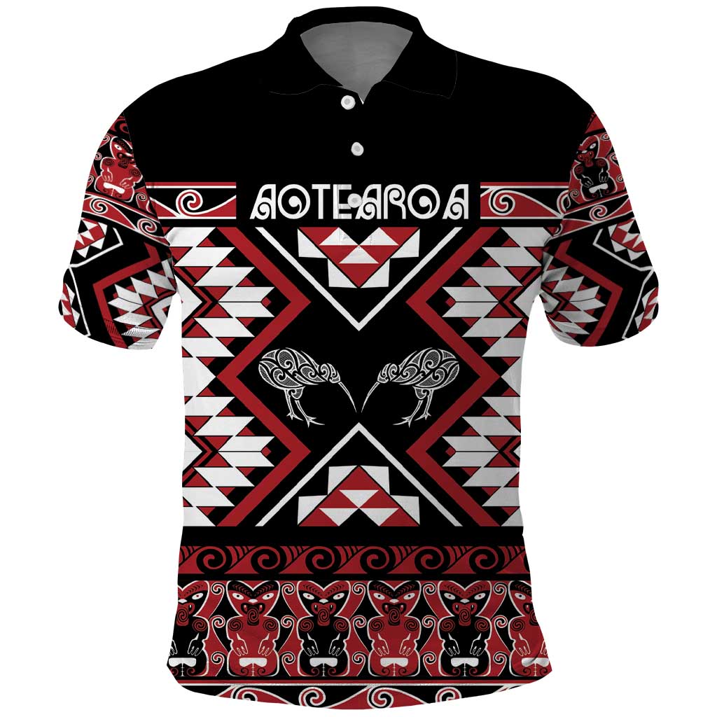 Personalised Taniko Motifs Aotearoa Polo Shirt Waitangi Kowhaiwhai Kiwi - Vibe Hoodie Shop