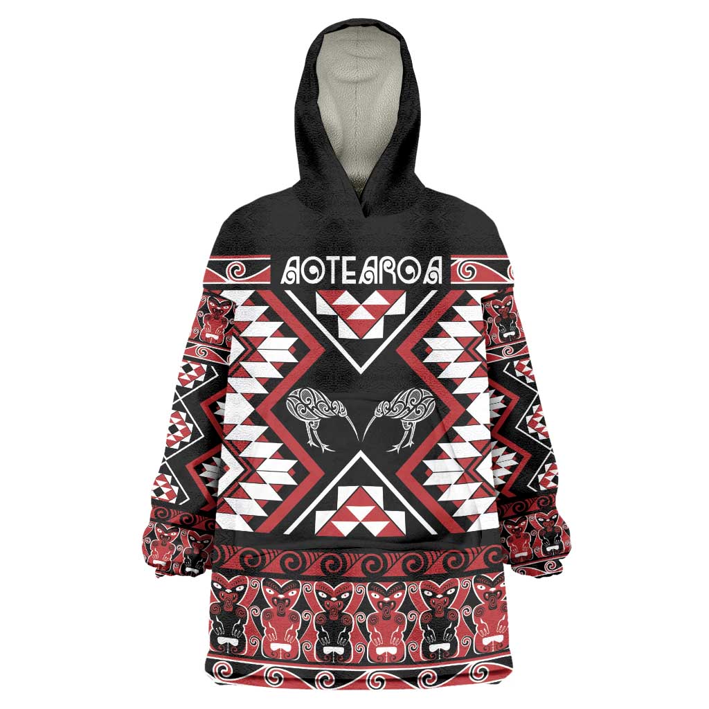 Personalised Taniko Motifs Aotearoa Wearable Blanket Hoodie Waitangi Kowhaiwhai Kiwi - Vibe Hoodie Shop