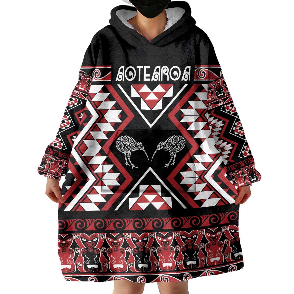 Personalised Taniko Motifs Aotearoa Wearable Blanket Hoodie Waitangi Kowhaiwhai Kiwi - Vibe Hoodie Shop