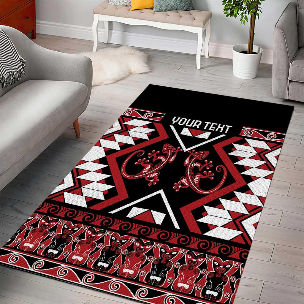 Personalised Aotearoa Waitangi Area Rug Taniko Motifs - Mania Gecko - Vibe Hoodie Shop