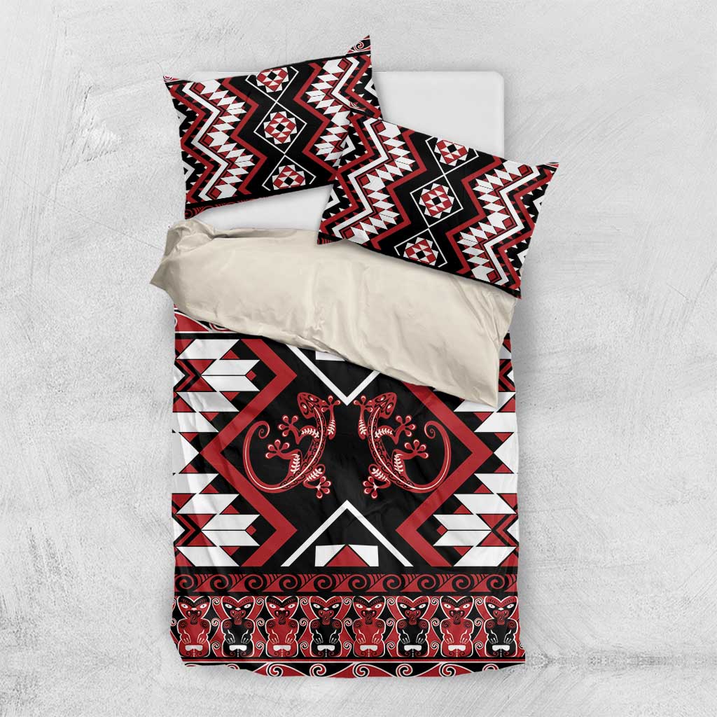 Personalised Aotearoa Waitangi Bedding Set Taniko Motifs - Mania Gecko - Vibe Hoodie Shop