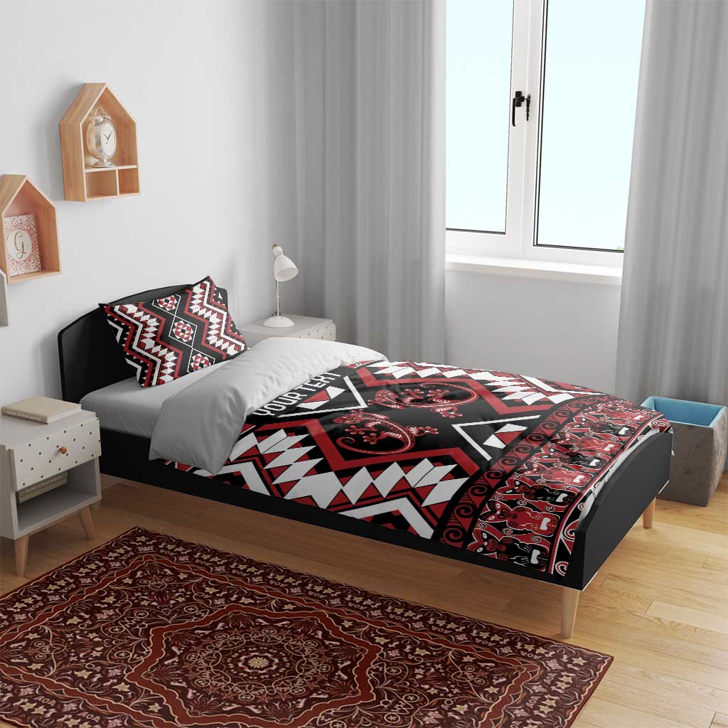 Personalised Aotearoa Waitangi Bedding Set Taniko Motifs - Mania Gecko - Vibe Hoodie Shop