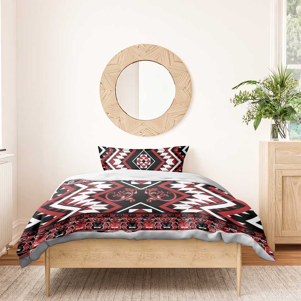 Personalised Aotearoa Waitangi Bedding Set Taniko Motifs - Mania Gecko - Vibe Hoodie Shop