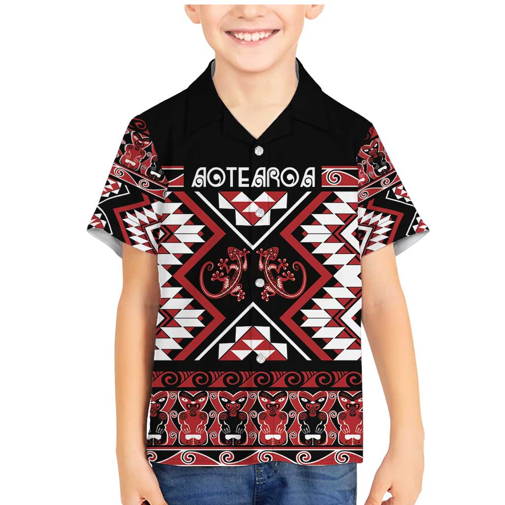 Personalised Aotearoa Waitangi Family Matching Mermaid Dress and Hawaiian Shirt Taniko Motifs - Mania Gecko