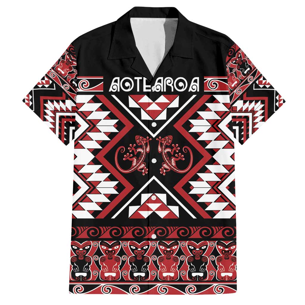 Personalised Aotearoa Waitangi Family Matching Off Shoulder Maxi Dress and Hawaiian Shirt Taniko Motifs - Mania Gecko