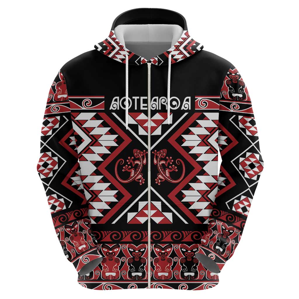 Personalised Aotearoa Waitangi Hoodie Taniko Motifs - Mania Gecko LT7 - Vibe Hoodie Shop