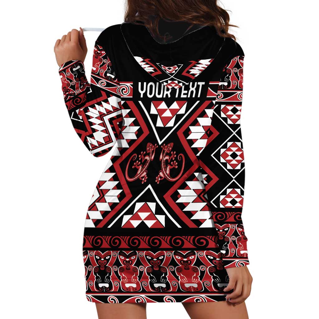 Personalised Aotearoa Waitangi Hoodie Dress Taniko Motifs - Mania Gecko - Vibe Hoodie Shop