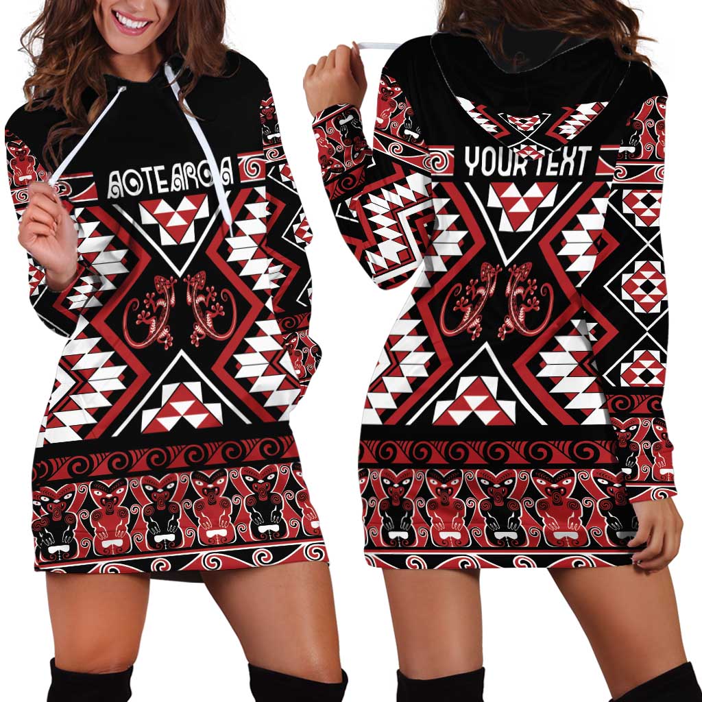 Personalised Aotearoa Waitangi Hoodie Dress Taniko Motifs - Mania Gecko - Vibe Hoodie Shop