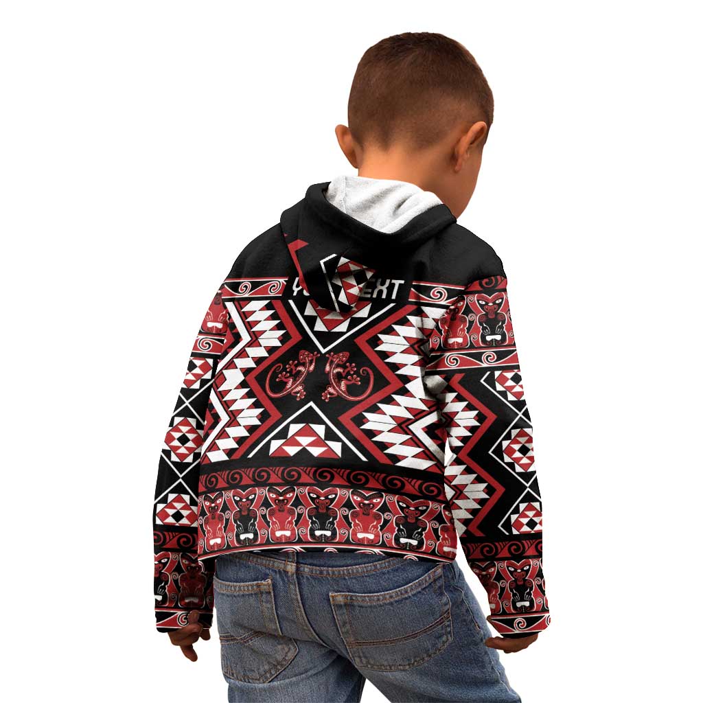 Personalised Aotearoa Waitangi Kid Hoodie Taniko Motifs - Mania Gecko - Vibe Hoodie Shop