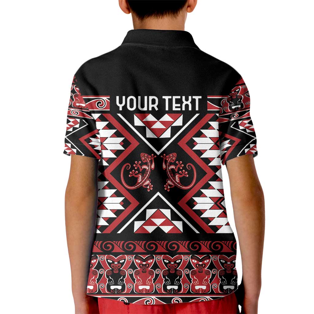 Personalised Aotearoa Waitangi Kid Polo Shirt Taniko Motifs - Mania Gecko - Vibe Hoodie Shop