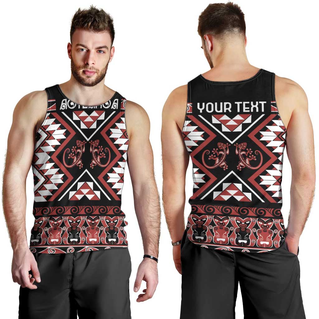 Personalised Aotearoa Waitangi Men Tank Top Taniko Motifs - Mania Gecko - Vibe Hoodie Shop