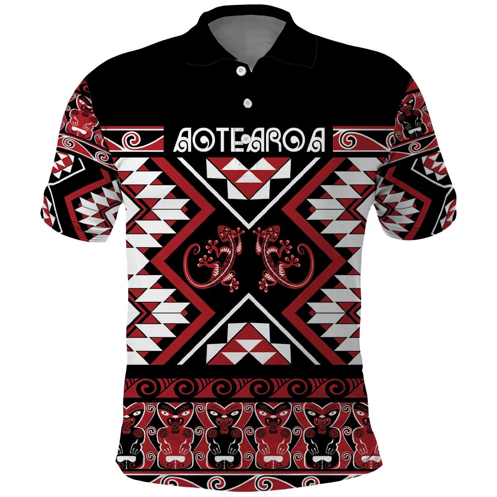 Personalised Aotearoa Waitangi Polo Shirt Taniko Motifs - Mania Gecko - Vibe Hoodie Shop