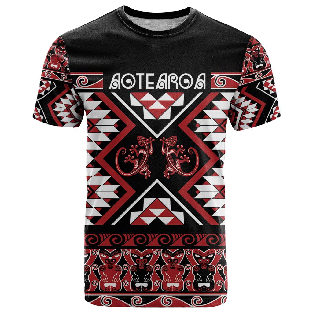 Personalised Aotearoa Waitangi T Shirt Taniko Motifs - Mania Gecko - Vibe Hoodie Shop