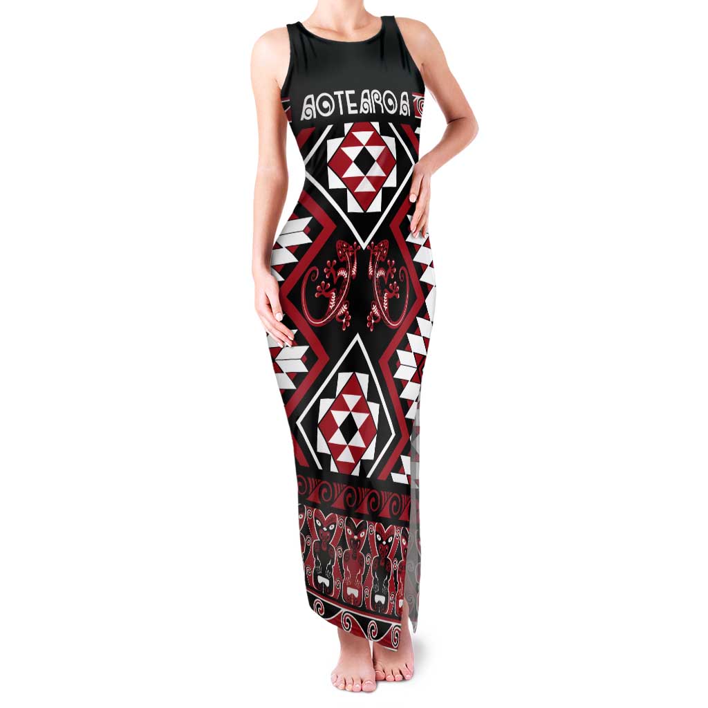 Personalised Aotearoa Waitangi Tank Maxi Dress Taniko Motifs - Mania Gecko