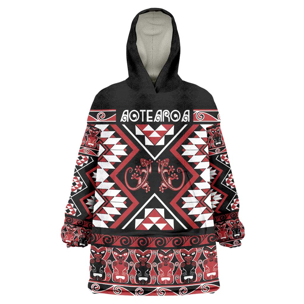 Personalised Aotearoa Waitangi Wearable Blanket Hoodie Taniko Motifs - Mania Gecko - Vibe Hoodie Shop