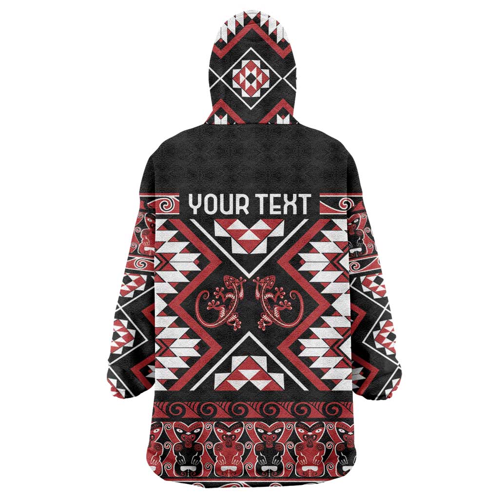 Personalised Aotearoa Waitangi Wearable Blanket Hoodie Taniko Motifs - Mania Gecko - Vibe Hoodie Shop