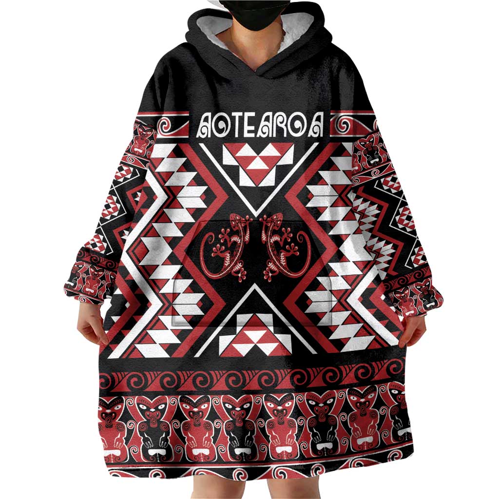 Personalised Aotearoa Waitangi Wearable Blanket Hoodie Taniko Motifs - Mania Gecko - Vibe Hoodie Shop