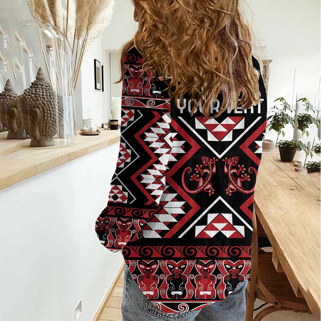 Personalised Aotearoa Waitangi Women Casual Shirt Taniko Motifs - Mania Gecko - Vibe Hoodie Shop