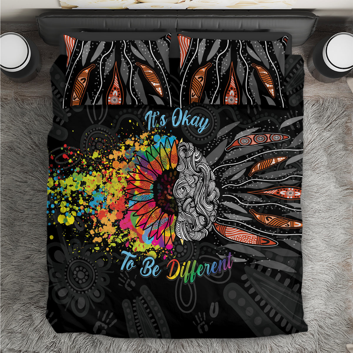 Australia Aboriginal Bedding Set Autism It's Okay To Be Different - Vibe Hoodie Shop