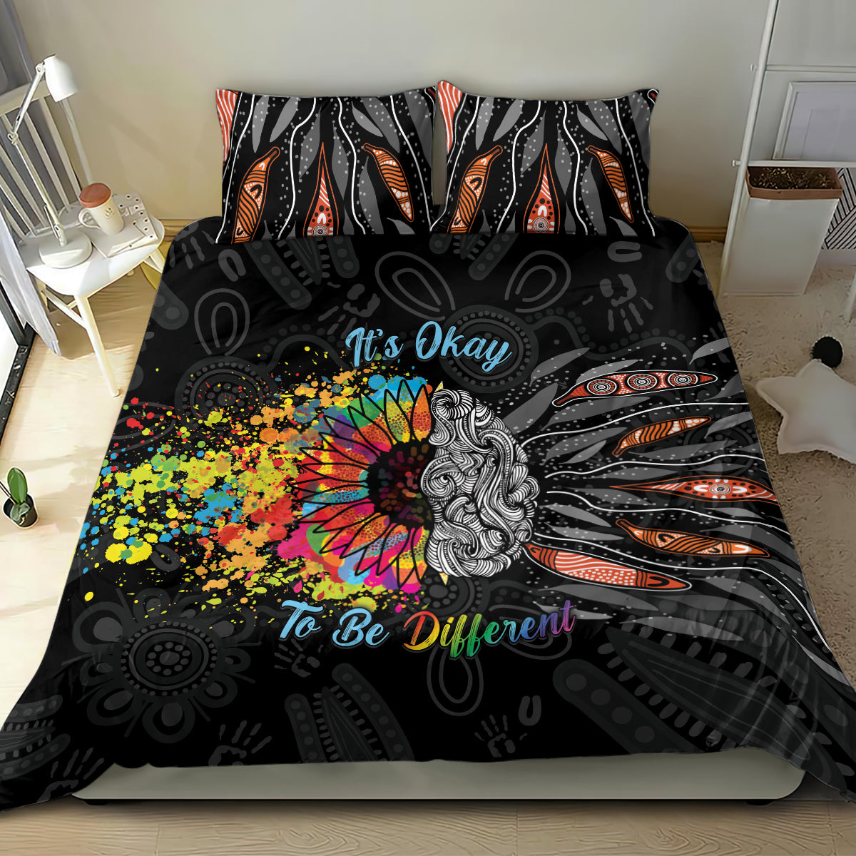 Australia Aboriginal Bedding Set Autism It's Okay To Be Different - Vibe Hoodie Shop