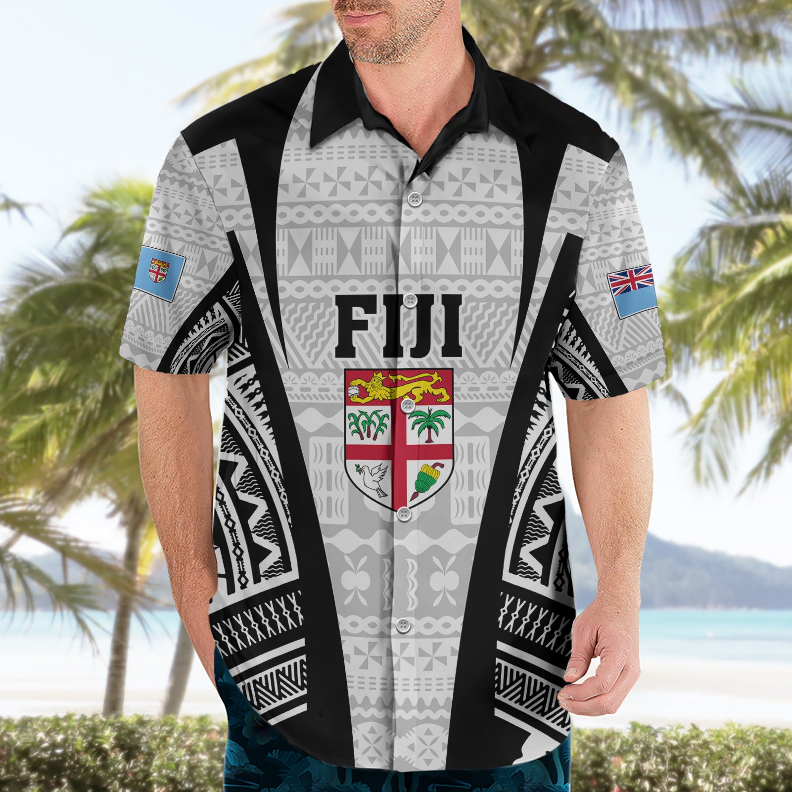 Personalised Fiji Rugby Hawaiian Shirt 2023 World Cup History Makers - White Ver - Vibe Hoodie Shop