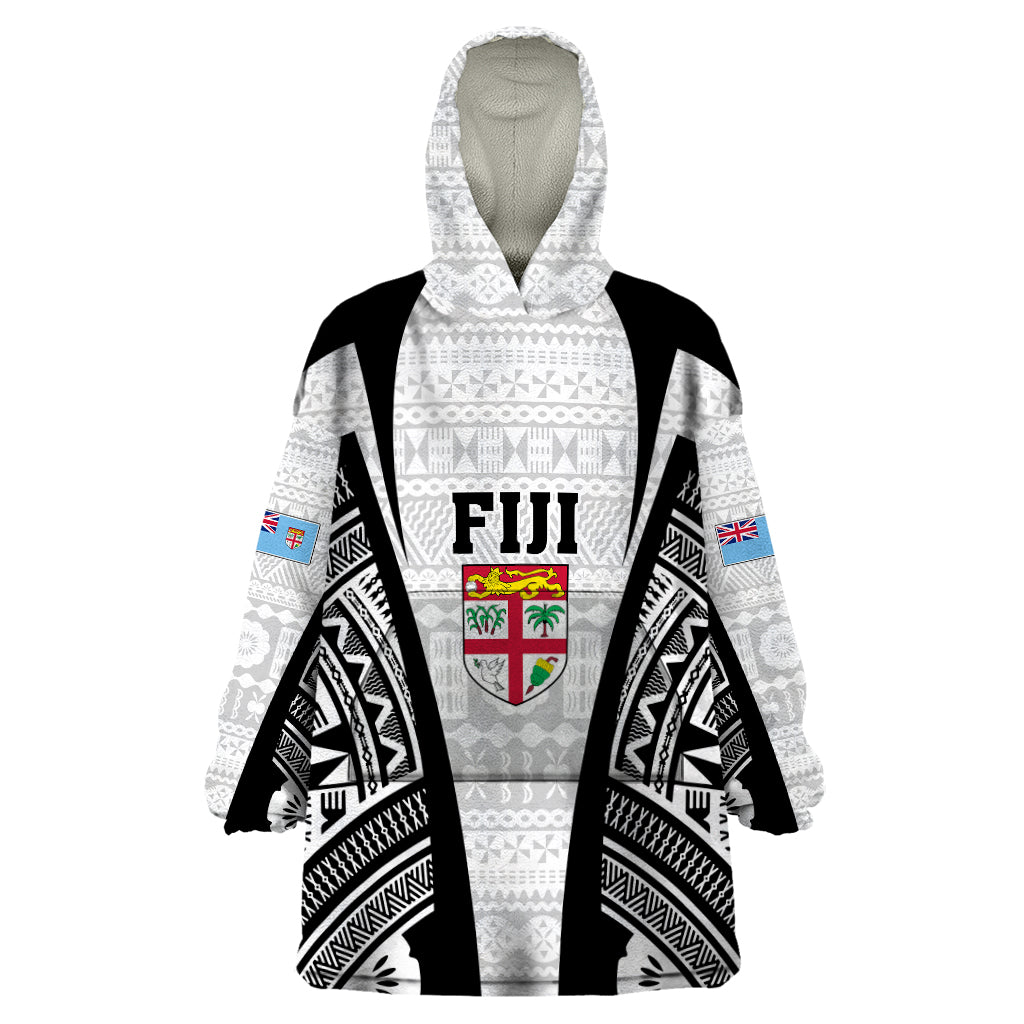 Personalised Fiji Rugby Wearable Blanket Hoodie 2023 World Cup History Makers - White Ver - Vibe Hoodie Shop